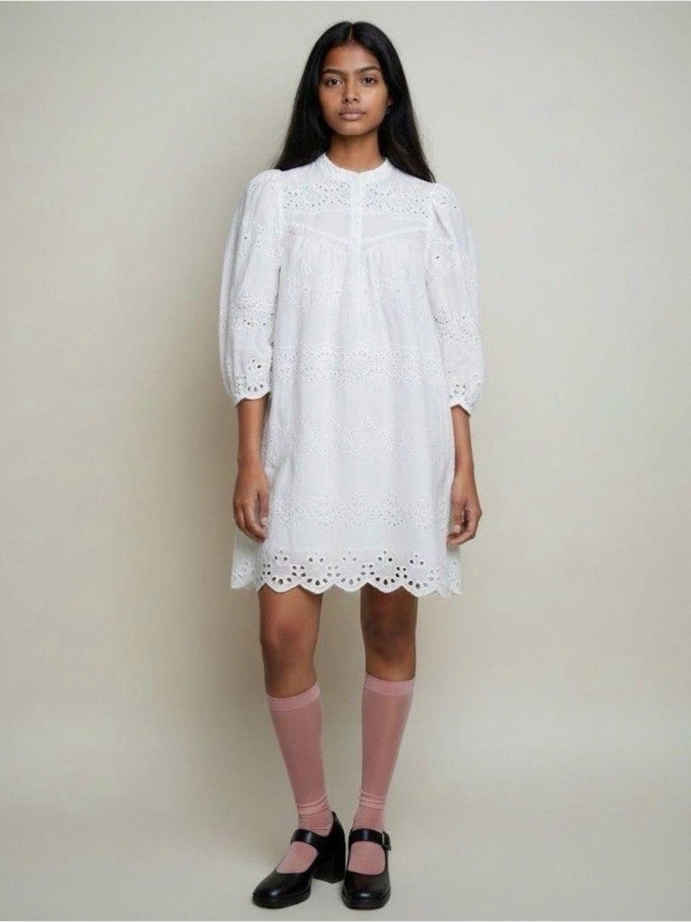 Universal Thread White Eyelet Lace Mini Dress with Puff Sleeves